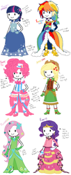 Size: 817x2000 | Tagged: artist needed, safe, character:applejack, character:fluttershy, character:pinkie pie, character:rainbow dash, character:rarity, character:twilight sparkle, clothing, cosplay, design, dress, gala dress, humanized, mane six, sketch
