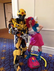 Size: 2448x3264 | Tagged: artist needed, source needed, safe, character:pinkie pie, species:human, my little pony:equestria girls, bumblebee, convention, cosplay, crossover, irl, irl human, katsucon, photo, transformers