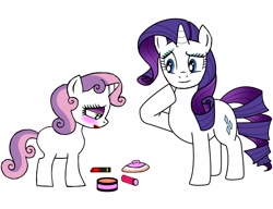 Size: 1950x1500 | Tagged: artist needed, safe, character:rarity, character:sweetie belle, species:pony, species:unicorn, duo, duo female, female, filly, makeup, mare, simple background, sisters, white background