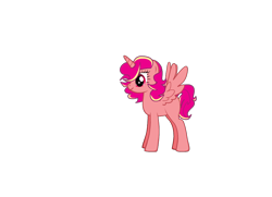 Size: 900x650 | Tagged: artist needed, source needed, safe, oc, oc only, unnamed oc, species:alicorn, species:pony, alicorn oc, female, mare, pink, pony creator, simple background, smiling, solo, spread wings, standing, transparent background, wings