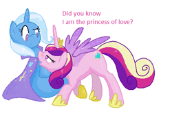 Size: 1049x735 | Tagged: artist needed, safe, character:princess cadance, character:trixie, ship:tridance, blushing, female, lesbian, shipping