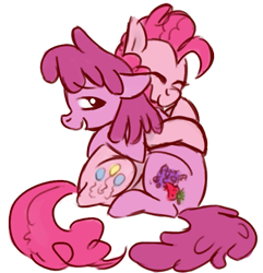 Size: 589x612 | Tagged: artist needed, safe, character:berry punch, character:berryshine, character:pinkie pie, species:earth pony, species:pony, duo, duo female, female, hug, mare