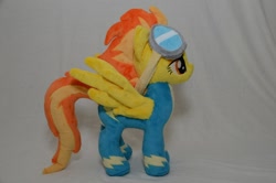 Size: 1000x662 | Tagged: artist needed, safe, artist:makeshiftwings30, character:spitfire, species:pegasus, species:pony, clothing, female, goggles, irl, mare, photo, plushie, solo, uniform, wonderbolts uniform