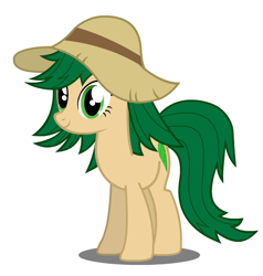 Size: 683x717 | Tagged: artist needed, safe, species:pony, my little pony:equestria girls, alternate design, background human, clothing, equestria girls ponified, hat, ponified, solo, straw hat, sweet leaf