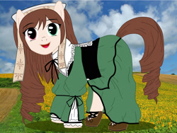 Size: 1600x1201 | Tagged: artist needed, safe, species:earth pony, species:pony, anime, clothing, cute, green eyes, heterochromia, ponified, red eyes, rozen maiden, solo, suiseiseki
