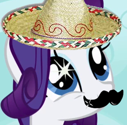 Size: 309x305 | Tagged: artist needed, safe, character:rarity, species:pony, species:unicorn, g4, female, mare, mexican, moustache, solo, sombrero