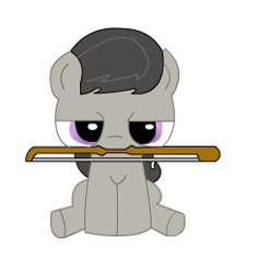 Size: 247x260 | Tagged: artist needed, source needed, safe, character:octavia melody, bow (instrument), filly, mouth hold, solo, young, younger