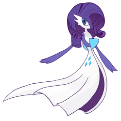 Size: 1517x1523 | Tagged: artist needed, safe, character:rarity, crossover, female, fusion, gardevoir, hair over one eye, pokefied, pokémon, simple background, solo, species swap, white background