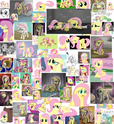 Size: 2500x2700 | Tagged: artist needed, safe, character:fluttershy, about to cry, collage, crying, crying fluttershy, eyes closed, filly, flailing, floppy ears, fluttercry, high res, kneeling, ocular gushers, open mouth, sad, sitting, spread wings, wide eyes, wings