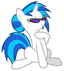 Size: 1229x1364 | Tagged: artist needed, safe, edit, character:dj pon-3, character:vinyl scratch, species:pony, species:unicorn, female, hooves, horn, mare, simple background, sitting, smiling, solo, sunglasses, transparent background, vector