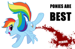 Size: 650x426 | Tagged: artist needed, safe, character:rainbow dash, species:pegasus, species:pony, blood, female, looking at you, menstrual blood, menstruation, op is a duck, pun, simple background, solo, white background