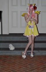 Size: 1311x2048 | Tagged: artist needed, safe, character:angel bunny, character:fluttershy, species:human, 2014, convention, cosplay, irl, irl human, katsucon, katsucon 2014, photo, plushie, short dress, solo