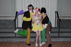Size: 2048x1358 | Tagged: artist needed, safe, character:discord, character:fluttershy, oc:eris, species:human, 2014, convention, cosplay, irl, irl human, katsucon, katsucon 2014, photo, plushie, rule 63, short dress