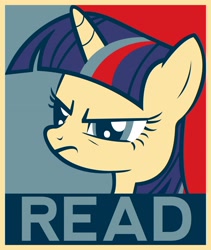 Size: 2100x2491 | Tagged: artist needed, safe, character:twilight sparkle, species:pony, angry, female, frown, glare, high res, mare, poster, propaganda, read, solo