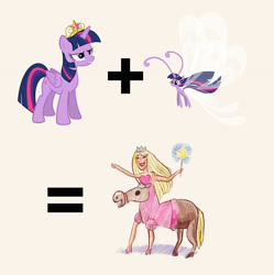 Size: 1656x1662 | Tagged: artist needed, safe, character:twilight sparkle, character:twilight sparkle (alicorn), species:alicorn, species:breezies, species:pony, crown, female, fusion, gravity falls, headhunters, joke, mare, traditional art, transformation