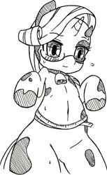Size: 579x949 | Tagged: artist needed, safe, character:rarity, species:cow, cowified, measuring tape, monochrome, raricow, solo, species swap
