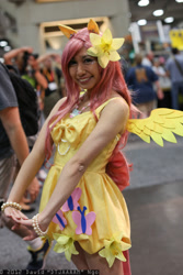 Size: 1365x2048 | Tagged: artist needed, safe, character:fluttershy, species:human, 2012, bracelet, convention, cosplay, irl, irl human, photo, san diego comic con, short dress, solo