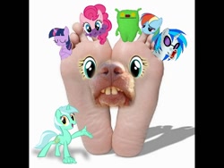 Size: 600x450 | Tagged: artist needed, safe, character:dj pon-3, character:fluttershy, character:lyra heartstrings, character:pinkie pie, character:rainbow dash, character:twilight sparkle, character:vinyl scratch, barefoot, feet, multiple heads, nightmare fuel, not salmon, teeth, wat, what has science done, wtf, you need me
