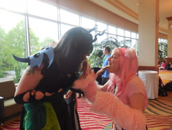Size: 1280x960 | Tagged: artist needed, safe, character:queen chrysalis, oc, oc:fluffle puff, species:human, 2014, convention, cosplay, everfree northwest, feeding, food, foodplay, irl, irl human, photo, taco