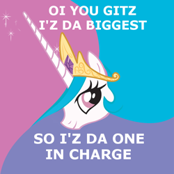 Size: 600x600 | Tagged: artist needed, safe, character:princess celestia, species:alicorn, species:pony, female, image macro, mare, meme, ork, quote, solo, warboss, warhammer (game), warhammer 40k