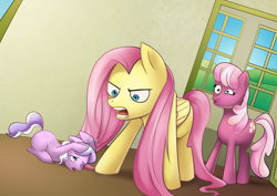 Size: 4092x2893 | Tagged: safe, artist:xd-385, character:cheerilee, character:diamond tiara, character:fluttershy, fanfic:the lost element, angry, fanfic art, flutterrage, fury, scary, tiarabuse, yelling