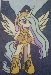Size: 556x811 | Tagged: artist needed, source needed, safe, character:princess celestia, species:pony, season 5, armor, bipedal, crossover, fall of the crystal empire, optimus prime, solo, standing, sword, transformers, transformers age of extinction, warrior celestia