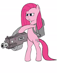 Size: 1636x2181 | Tagged: safe, artist:ridingengenere, character:pinkamena diane pie, character:pinkie pie, heavy bolter, solo, warhammer (game), warhammer 40k