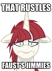 Size: 400x541 | Tagged: artist needed, source needed, safe, oc, oc only, oc:fausticorn, jimmies, lauren faust, meme, reaction image, simple background, solo, text, transparent background