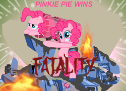 Size: 277x200 | Tagged: artist needed, source needed, safe, character:pinkie pie, species:earth pony, species:pony, cannon ponies, clone, dreadnought, fatality, female, mare, missile launcher, picture for breezies, pinkie clone, pinkie launcher, self ponidox, take that, warhammer (game), warhammer 40k