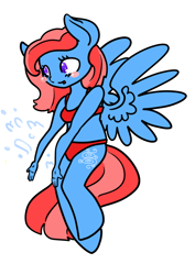 Size: 652x922 | Tagged: artist needed, safe, oc, oc only, oc:skyfall, species:alicorn, species:anthro, species:pony, :o, alicorn oc, anthro oc, bikini, blushing, clothing, cute, smiling, solo, splashing, spread wings, swimsuit, water, wings