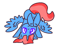 Size: 377x305 | Tagged: artist needed, safe, oc, oc only, oc:skyfall, species:alicorn, species:pony, alicorn oc, balancing, cute, looking at you, plot, smiling, solo, spread wings, underhoof, upside down, wings