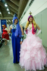 Size: 3264x4912 | Tagged: artist needed, safe, artist:lyricapony, character:princess cadance, character:princess luna, species:human, 2014, bronycon, clothing, convention, cosplay, crossplay, evening gloves, irl, irl human, photo