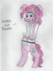 Size: 1500x2022 | Tagged: artist needed, source needed, safe, character:pinkie pie, hamas, jihad, solo, suicide bomber, terrorist, traditional art