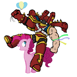 Size: 400x400 | Tagged: artist needed, source needed, safe, character:pinkie pie, species:human, balloon, chaos, chaos space marine, crossover, humans riding ponies, kharn the betrayer, khorne, warhammer (game), warhammer 40k, world eaters