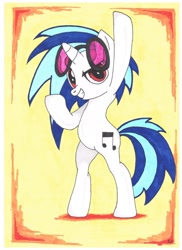 Size: 1700x2338 | Tagged: artist needed, safe, character:dj pon-3, character:vinyl scratch, species:pony, species:unicorn, bipedal, female, looking at you, mare, solo