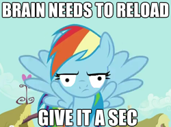 Size: 468x346 | Tagged: artist needed, safe, character:rainbow dash, species:pegasus, species:pony, derp, derped, female, image macro, mare, rainbow derp, reaction image, solo