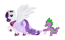 Size: 1280x800 | Tagged: artist needed, safe, character:rarity, character:spike, species:alicorn, species:pony, clothing, dress, race swap, raricorn