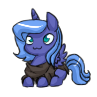 Size: 200x200 | Tagged: artist needed, safe, character:princess luna, lunadoodle, :3, chibi, filly, prone, simple background, solo, woona