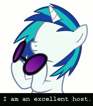 Size: 360x410 | Tagged: artist needed, safe, character:dj pon-3, character:vinyl scratch, species:pony, species:unicorn, animated, caption, doc scratch, female, gif, homestuck, mare, no eyes, pun, simple background, solo, sunglasses, text, white background