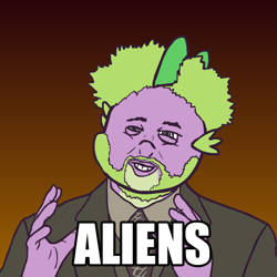 Size: 600x600 | Tagged: artist needed, safe, character:spike, alien, ancient aliens, giorgio a. tsoukalos, gradient background, meme, solo