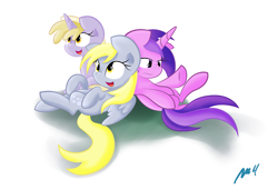 Size: 500x342 | Tagged: artist needed, safe, character:amethyst star, character:derpy hooves, character:dinky hooves, character:sparkler, species:pegasus, species:pony, equestria's best daughter, equestria's best mother, equestria's other best daughter, female, mare
