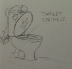 Size: 624x600 | Tagged: artist needed, safe, character:twilight sparkle, character:twilight sparkle (alicorn), species:alicorn, species:pony, but why, female, mare, monochrome, needs more jpeg, original species, pencil drawing, solo, species swap, toilet, toilet humor, toilet pony, toilet sparkle, traditional art