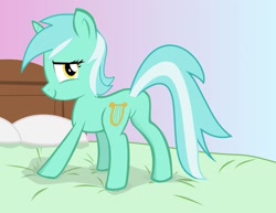 Size: 1687x1303 | Tagged: artist needed, safe, character:lyra heartstrings, species:pony, species:unicorn, bed, female, looking at you, mare, pillow, plot, solo