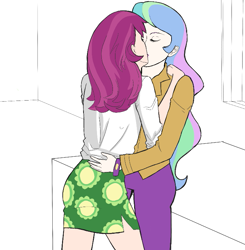 Size: 707x721 | Tagged: artist needed, safe, character:cheerilee, character:princess celestia, character:principal celestia, ship:cheerilestia, my little pony:equestria girls, duo, female, kissing, lesbian, shipping