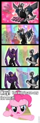 Size: 312x960 | Tagged: artist needed, source needed, safe, character:pinkie pie, airachnid, cupcake, fourth wall, knock out, megatron, soundwave, starscream, transformers, transformers prime