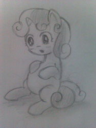 Size: 960x1280 | Tagged: artist needed, source needed, safe, character:sweetie belle, species:pony, species:unicorn, blushing, filly, monochrome, preggy belle, pregnant, sketch, solo, traditional art