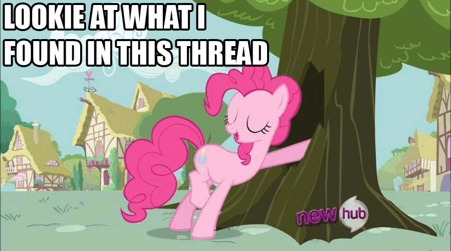 Size: 900x501 | Tagged: artist needed, safe, edit, edited screencap, screencap, character:pinkie pie, oc, oc:ticket, species:alicorn, species:earth pony, species:pony, episode:it's about time, g4, my little pony: friendship is magic, alicorn oc, animated, caption, cutie mark, female, filly, gif, hub logo, looking at you, mare, text, thread