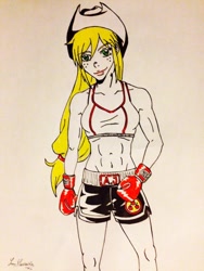 Size: 774x1032 | Tagged: artist needed, safe, character:applejack, species:human, boxing, boxing gloves, humanized