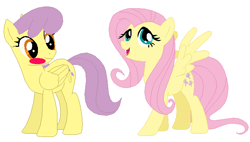 Size: 692x394 | Tagged: artist needed, safe, character:fluttershy, character:parasol, bases, blushing, crack shipping, female, lesbian, parashy, shipping