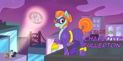 Size: 3000x1500 | Tagged: artist needed, safe, oc, oc only, oc:copper chip, oc:silver span, babscon, babscon mascots, charlotte fullerton, rooftop, superhero